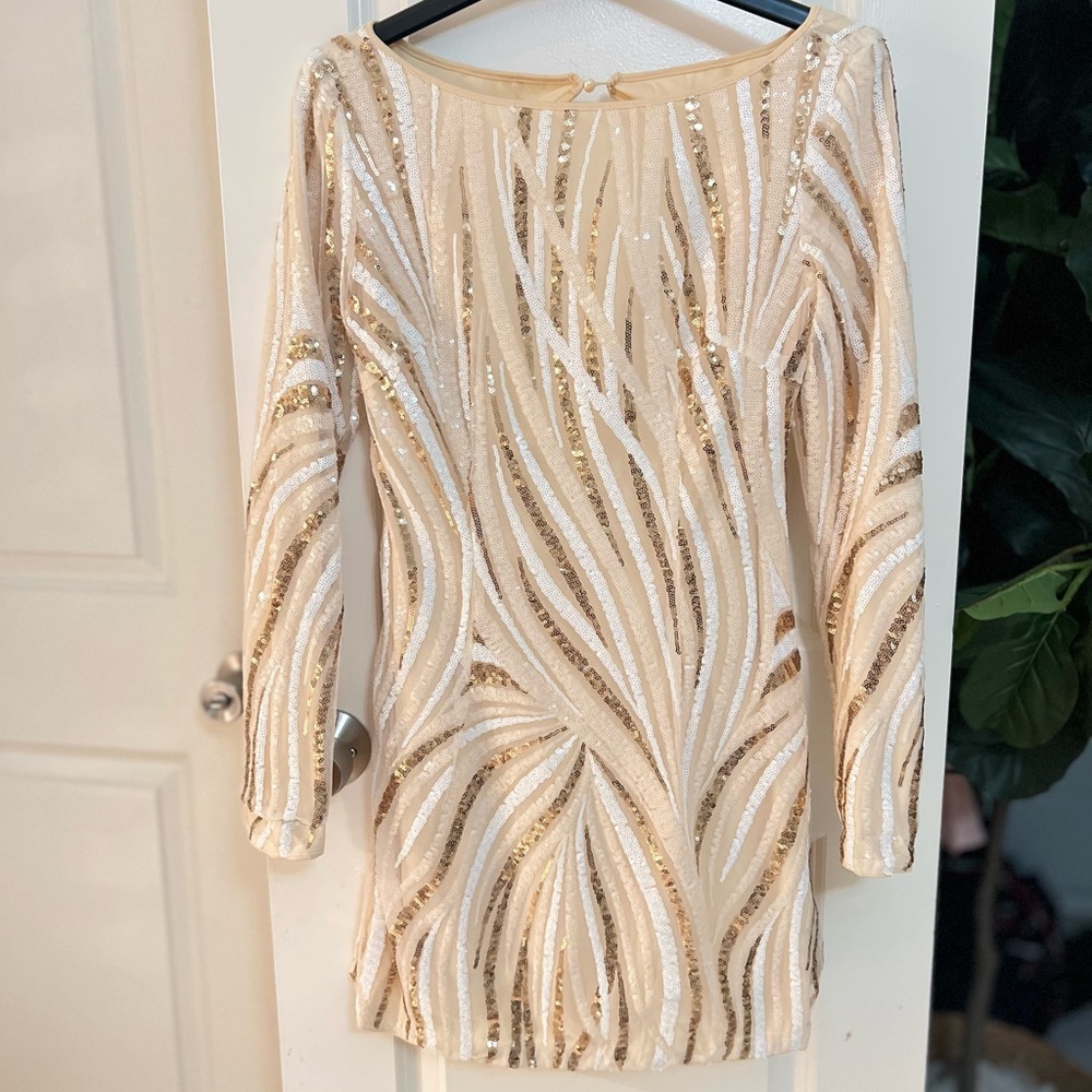 SHEIN White Ruffled Tiered Long Sleeve Bodycon Dress